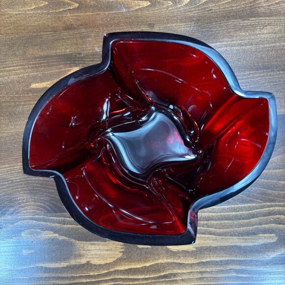 Vintage Ruby Red Hand Blown Glass Bowl KCD Art Glass Centerpiece Bold Red Glass - Picture 2 of 15